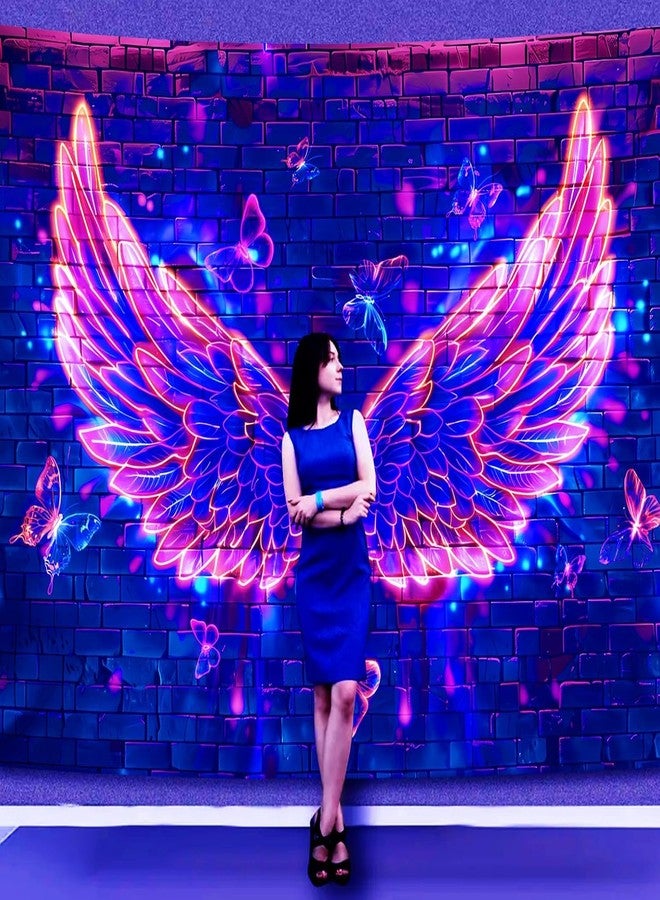 Manicer Blacklight Angel Wings Tapestry, UV Reactive Neon Wings Wall Hanging Tapestries, Fluorecent Butterfly Aesthetic Wall Art Decor for Bedroom, Living Room - 70.9" x 90.6" - Image 1